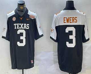 Men%27s Texas Longhorns #3 Quinn Ewers Black White 100TH FUSE College Stitched Jersey->texas longhorns->NCAA Jersey